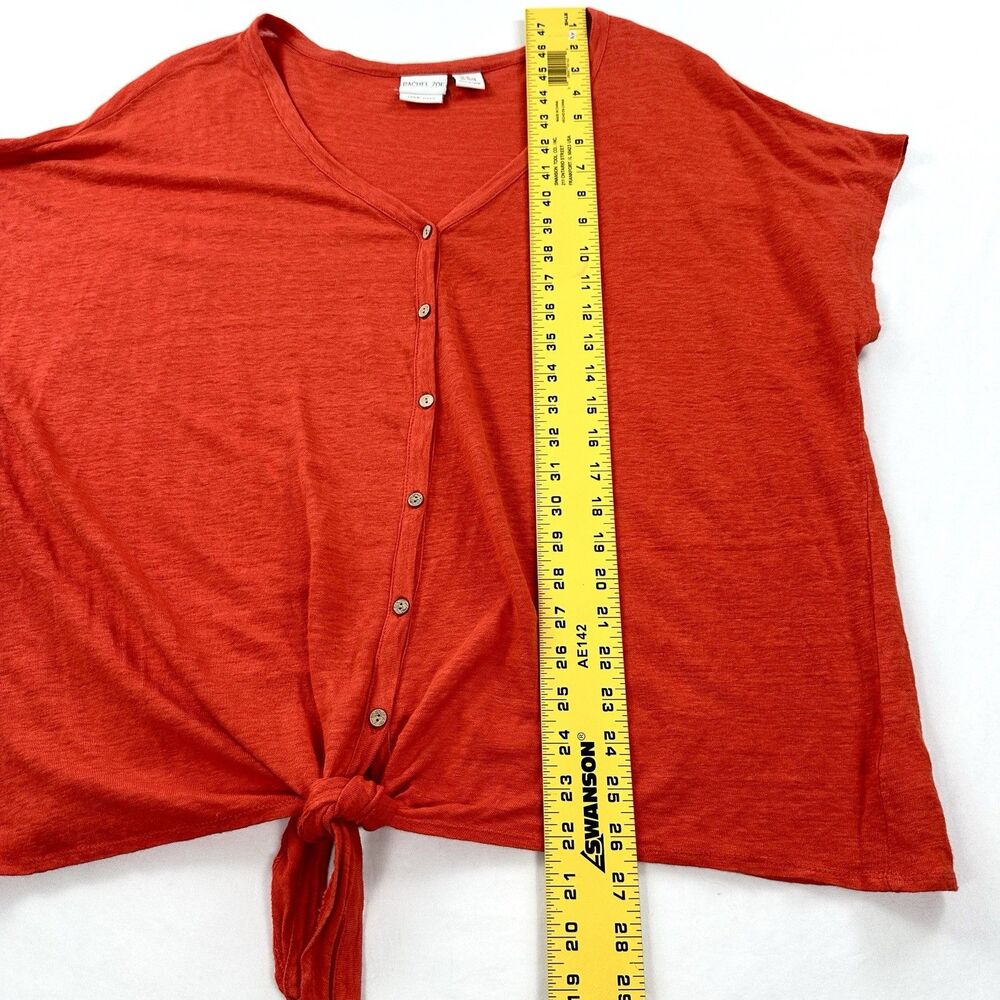 Rachel Zoe Linen Top Womens 2X Orange Red Blouse Tie Front Button Up Colorful - Picture 8 of 10